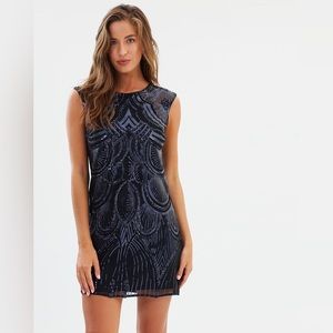 Lipsy Embellished Navy Sequin Shift Dress UK Size 8